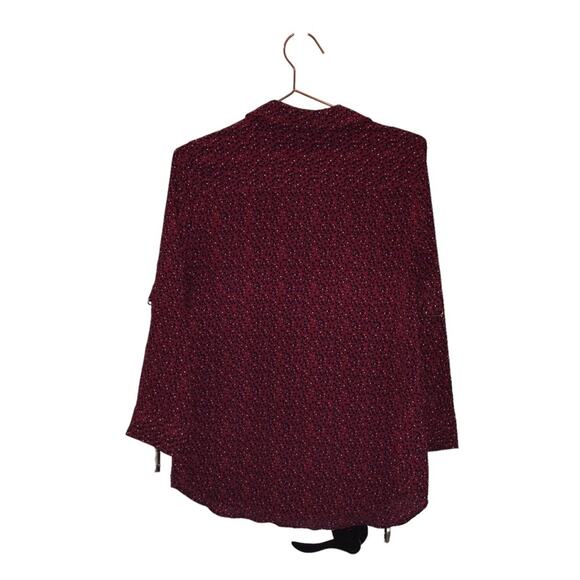 Skies Are Blue Maroon Red Leopard Polka Dot Print Blouse Long Sleeve Size medium - Picture 2 of 5